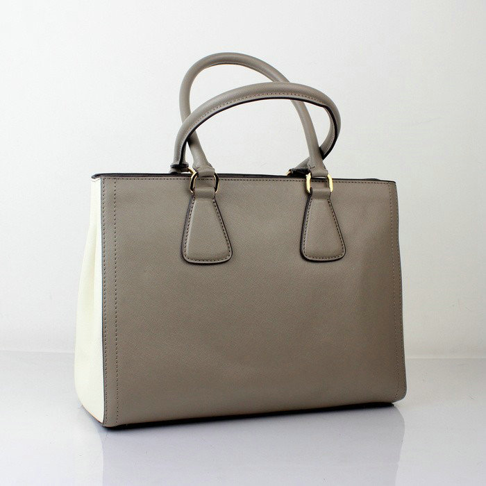 2014 Prada Saffiano Leather Tote Bag for sale BN2438 grey & white